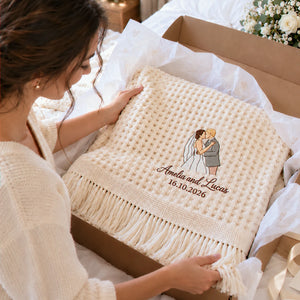 Custom Blanket With Couple Pictures, Embroidered Potrait from Photo Wedding Blanket, Newlyweds GIft
