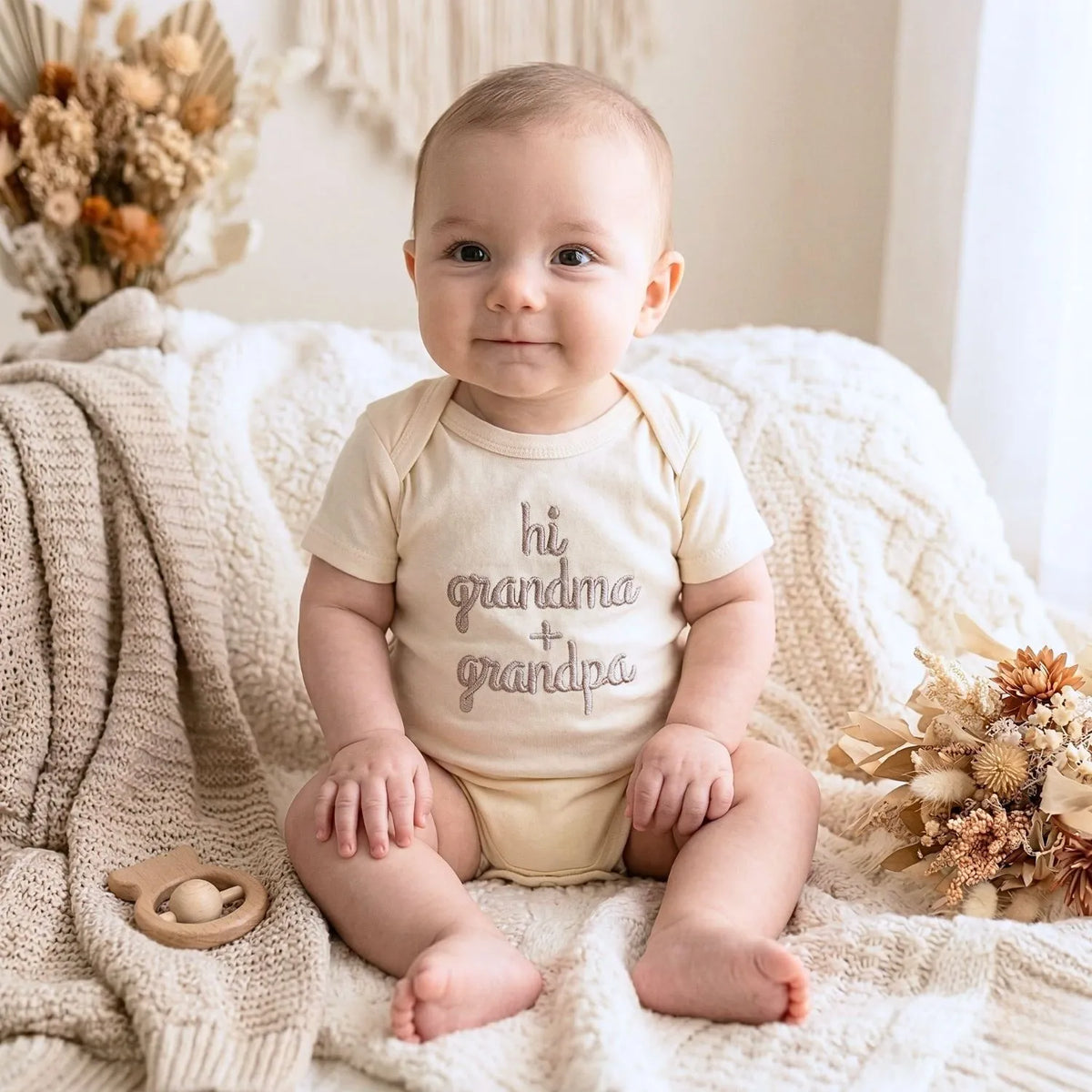 embroidered hi grandma and grandpa baby onesie pregnancy reveal gift outfit