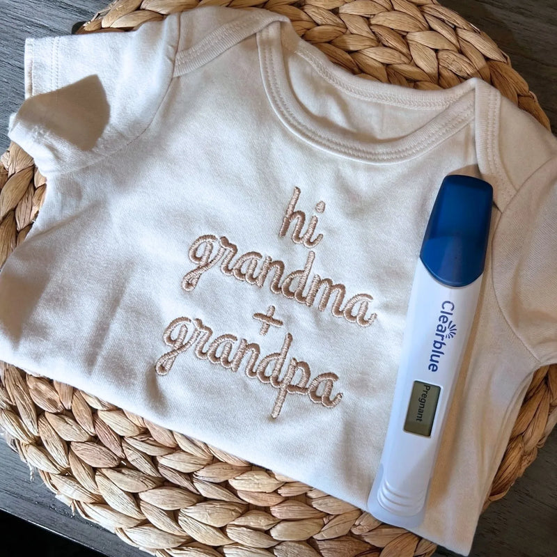 embroidered hi grandma and grandpa baby onesie pregnancy reveal gift outfit
