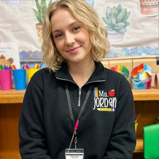 Personalized Teacher Coworker Quarter Zip, Team Appreciation Week Gift - Custom Name & Title Teacher Squad Pullover
