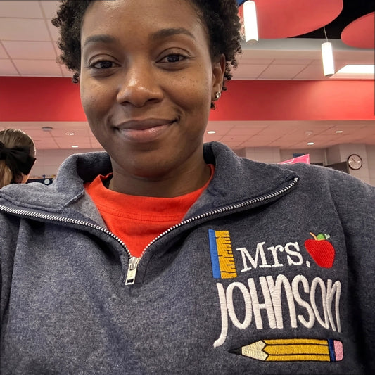 Personalized Teacher Quarter Zip Pullover for School Staff & Coworker with Name, Title, Appreciation Week Gift