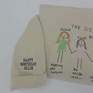 Custom Embroidered Gifts for Mom Grandmother, Children's Drawing Art Work Embroidered Sweatshirt or Hoodie