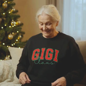 Gigi Claus Glitter Sweatshirt, Personalized Embroidered Christmas Applique Crewneck, Christmas Gift for Gigi