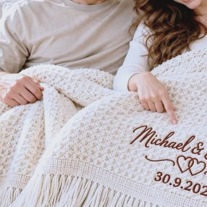 Custom Mr and Mrs Throw Blanket, Embroidered Wedding Waffle Throw,  Bridal Shower Gift, House Warming Gifts