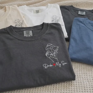 Personalized Dada Photo Line Art T-Shirt Embroidered Outline Gift for Father's Day, Gift from Wife