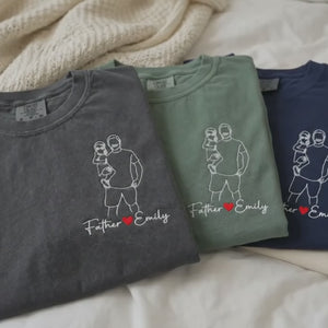 Father and Daughter Photo Line Art T-Shirt or Sweatshirt - Embroidered Father's Day Gift from Wife