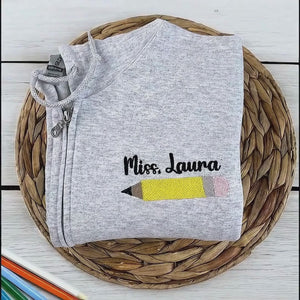 Custom Teacher Zip Up Hoodie or Quarter Zip Sweatshirt, Embroidered Gift for Teacher, Teacher Gift