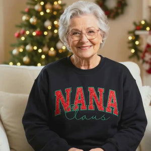 Nana Claus Glitter Sweatshirt, Personalized Embroidered Christmas Applique Crewneck, Christmas Gift for Nana