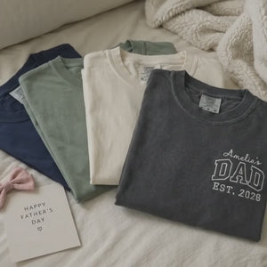 Personalized Dad Shirt with Kid Name Embroidered - Custom Fathers Day Gifts for Him, New Dad