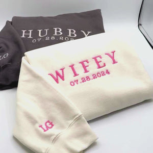 Customized Wifey and Hubby Sweatshirts, Bridal Couple Pullover, Personalized Wifey Sweater, Honeymoon Gift