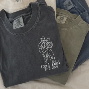 Personalized Cool Dad Photo Gift for Husbands Father's Day with Embroidered Outline T-Shirt