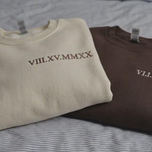 Custom Embroidered Roman Numeral Sweatshirt, Personalized Anniversary Gift for Matching Couples