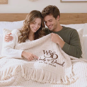 Custom Monogrammed Wedding Throw Blanket with Names & Date, Embroidered Couple Quilt, Wedding Anniversary Gift