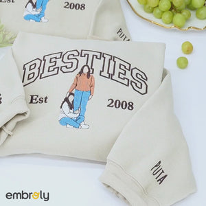 Custom Besties Sweatshirt with Portrait Photo, Embroidered Gift for Best Friend