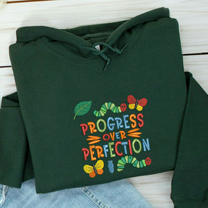 Embroidered Progress Over Perfection Sweatshirt for Special Education Teacher, BCBA Gift