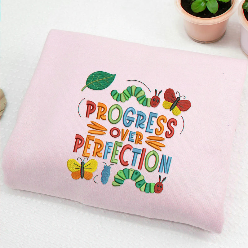 Embroidered Progress Over Perfection Sweatshirt for Special Education Teacher, BCBA Gift