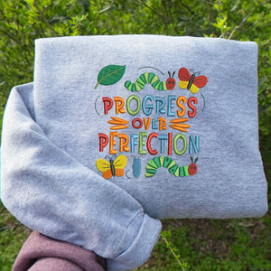 Embroidered Progress Over Perfection Sweatshirt for Special Education Teacher, BCBA Gift