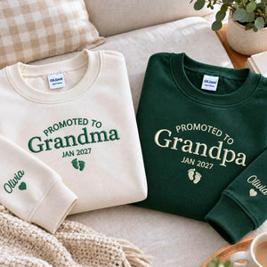 Promoted to Grandma Grandpa Sweatshirts, Matching Embroidered Kid Name Crewneck, Gift for New Grandparents