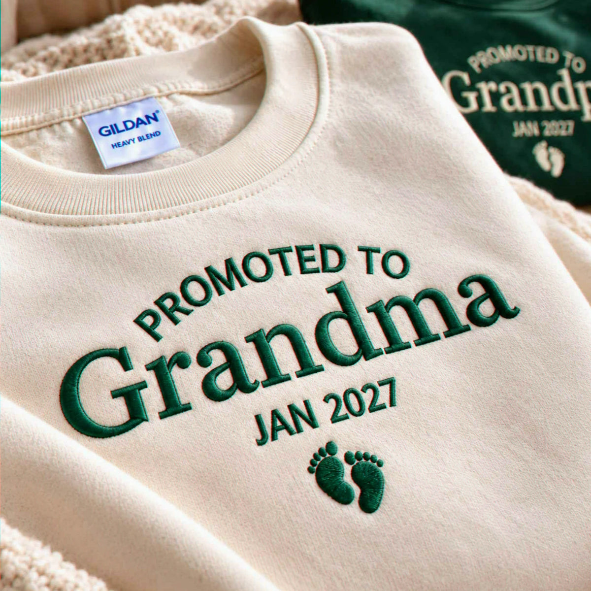 Promoted to Grandma Grandpa Sweatshirts, Matching Embroidered Kid Name Crewneck, Gift for New Grandparents