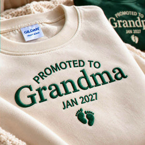 Promoted to Grandma Grandpa Sweatshirts, Matching Embroidered Kid Name Crewneck, Gift for New Grandparents