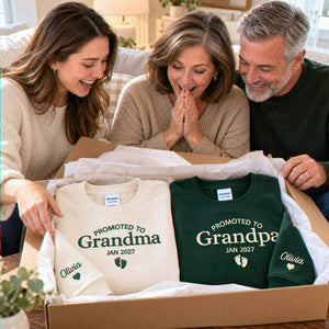 Promoted to Grandma Grandpa Sweatshirts, Matching Embroidered Kid Name Crewneck, Gift for New Grandparents