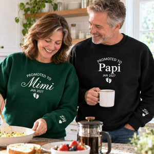 Matching Promoted to Mimi Papi Sweatshirts, Embroidered Kid Name Creneck, New Grandparents Gift