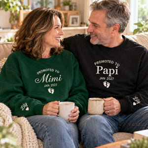 Matching Promoted to Mimi Papi Sweatshirts, Embroidered Kid Name Creneck, New Grandparents Gift