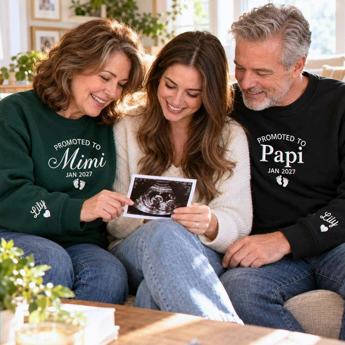 Matching Promoted to Mimi Papi Sweatshirts, Embroidered Kid Name Creneck, New Grandparents Gift