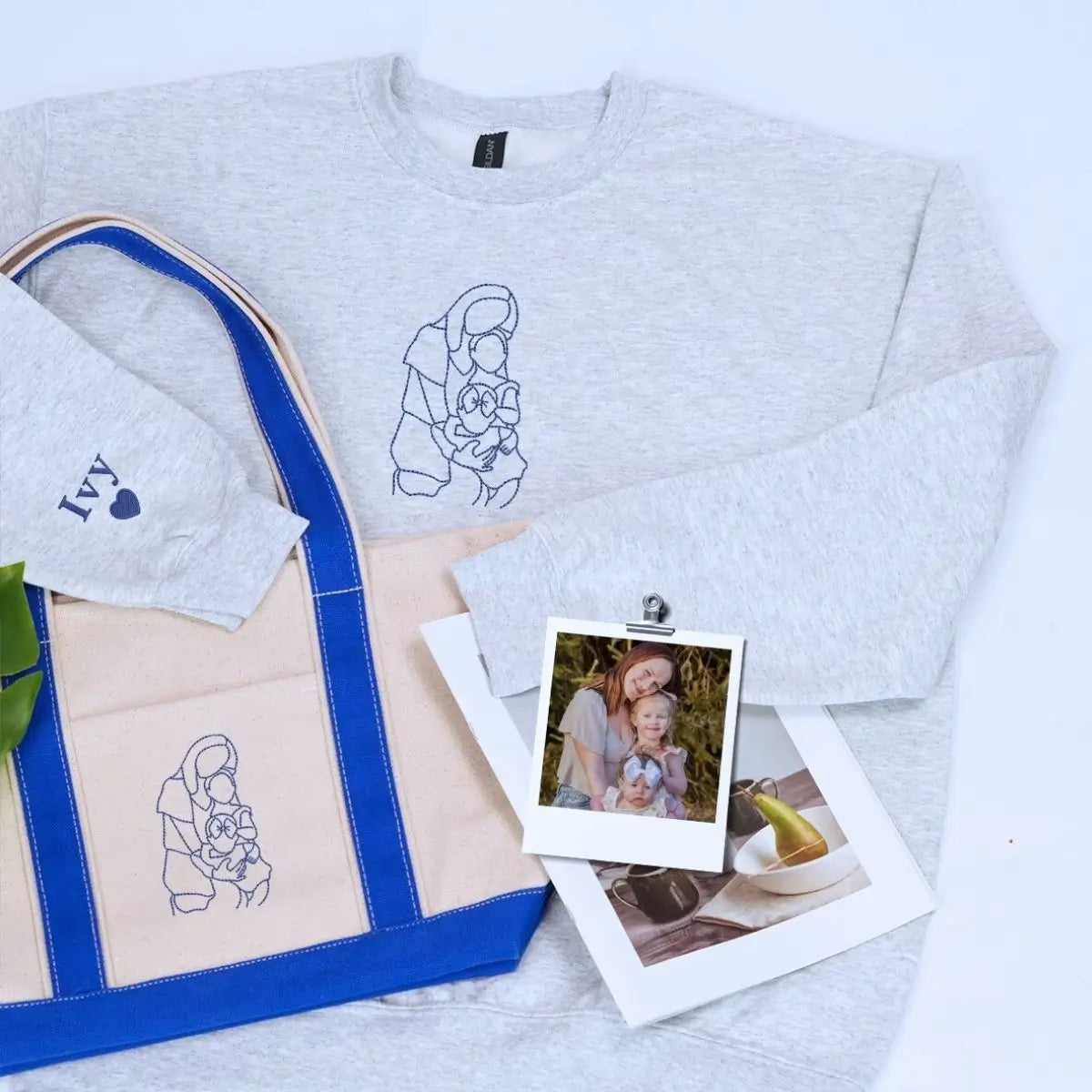 Embroidered Proud Mama sweatshirt and matching tote bag gift set