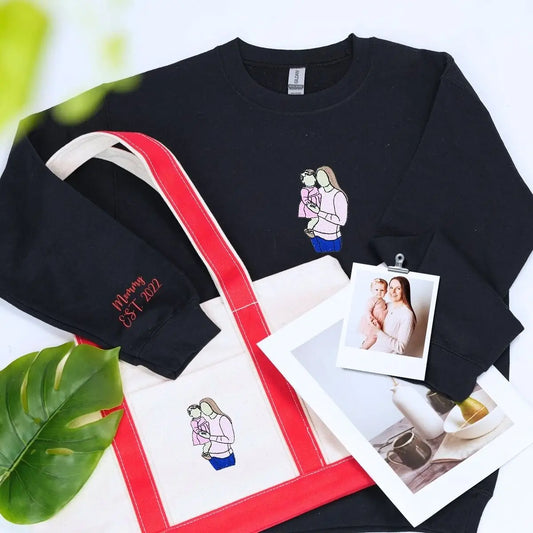 Embroidered Proud Mama sweatshirt and matching tote bag gift set