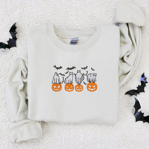 Pumpkin, Bats, Cats Ghost Sweatshirt or Hoodie Embroidered for Halloween