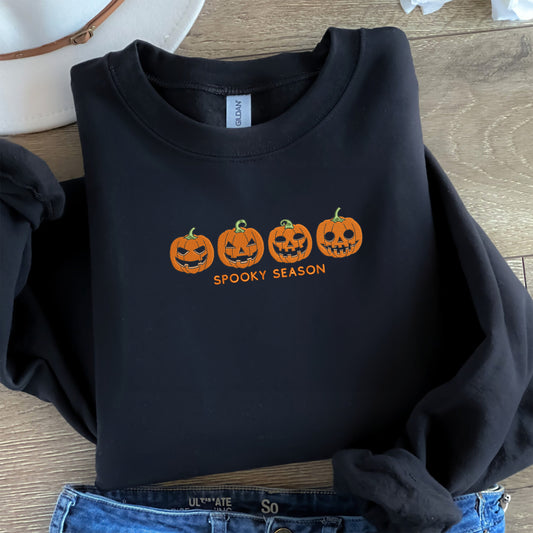 Pumpkin Sweatshirt, Fall Spooky Season Crewneck Embroidered for Halloween