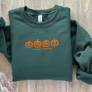 Pumpkin Sweatshirt, Fall Spooky Season Crewneck Embroidered for Halloween