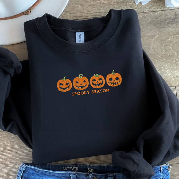 Embroidered Hello Punkin Halloween Crewneck Sweatshirt for Women, Fall Pumpkin Halloween Embroidery Shirt, Teacher Plus Size Fall high quality Sweatshirt