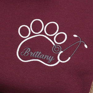 Personalized Paw Print & Name Quarter Zip Sweatshirt, Custom Embroidered Vet Week Gift for Veterinarians