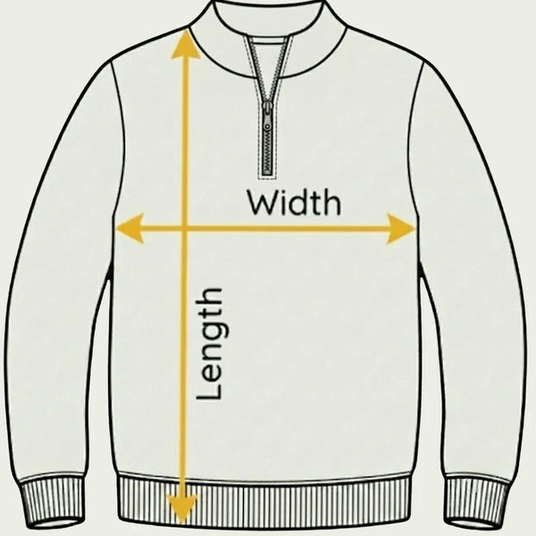 Personalized Preschool Teacher Quarter Zip, Name & Pencil Icon Embroidered 1/4-Zip Pullover, Daycare Teachers Gift - Quarter-⁠Zip Custom Embroidery Size Guide Diagram