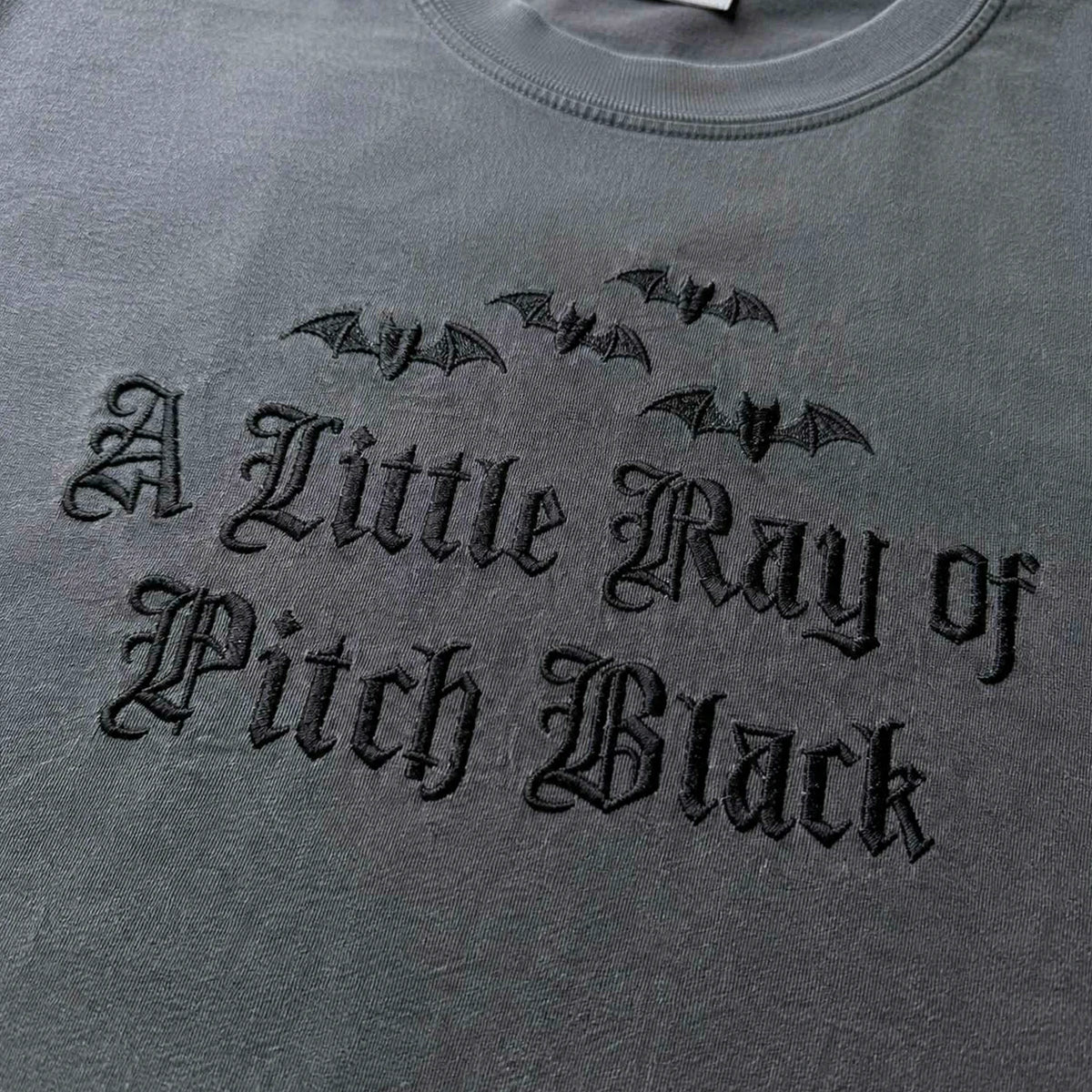 A Little Ray of Pitch Black Gothic Halloween Tee, Embroidered Spooky Season T-Shirt, Funny Halloween Gift
