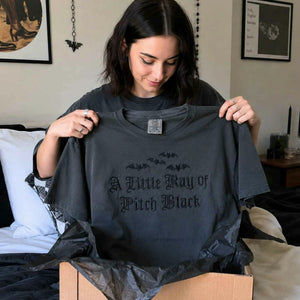 A Little Ray of Pitch Black Gothic Halloween Tee, Embroidered Spooky Season T-Shirt, Funny Halloween Gift
