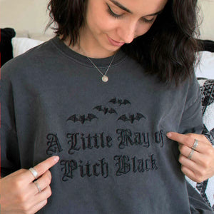 A Little Ray of Pitch Black Gothic Halloween Tee, Embroidered Spooky Season T-Shirt, Funny Halloween Gift