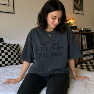 A Little Ray of Pitch Black Gothic Halloween Tee, Embroidered Spooky Season T-Shirt, Funny Halloween Gift