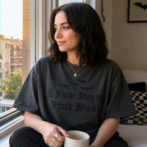 A Little Ray of Pitch Black Gothic Halloween Tee, Embroidered Spooky Season T-Shirt, Funny Halloween Gift