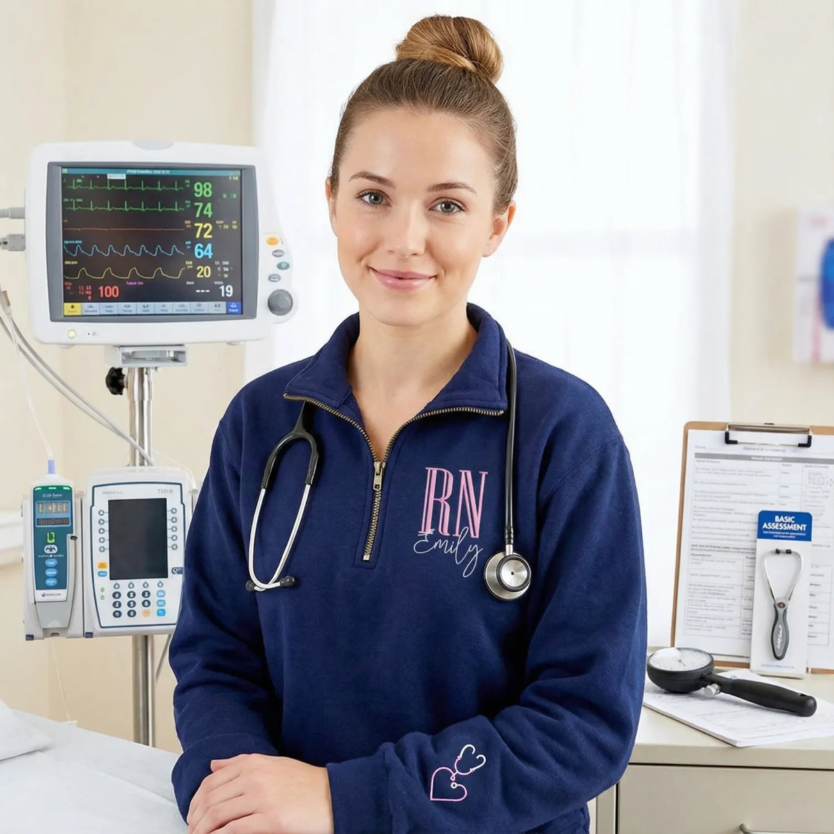 Personalized Gift For Nurse, Medical Jacket, Quarter Zip Sweatshirt Hoodie Embroidered