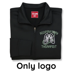 Custom embroidered respiratory therapist jacket with name and title
