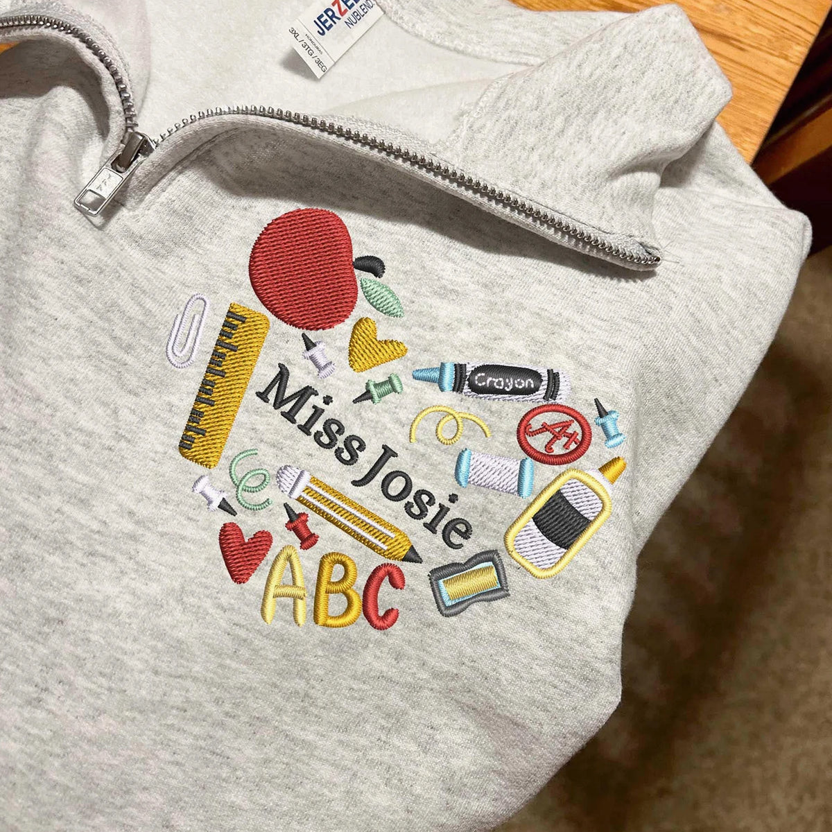 Custom Teacher Name Pullover, Retro Teacher Embroidery Quater Zip - Daycare, Coworker Appreciation Week Gift