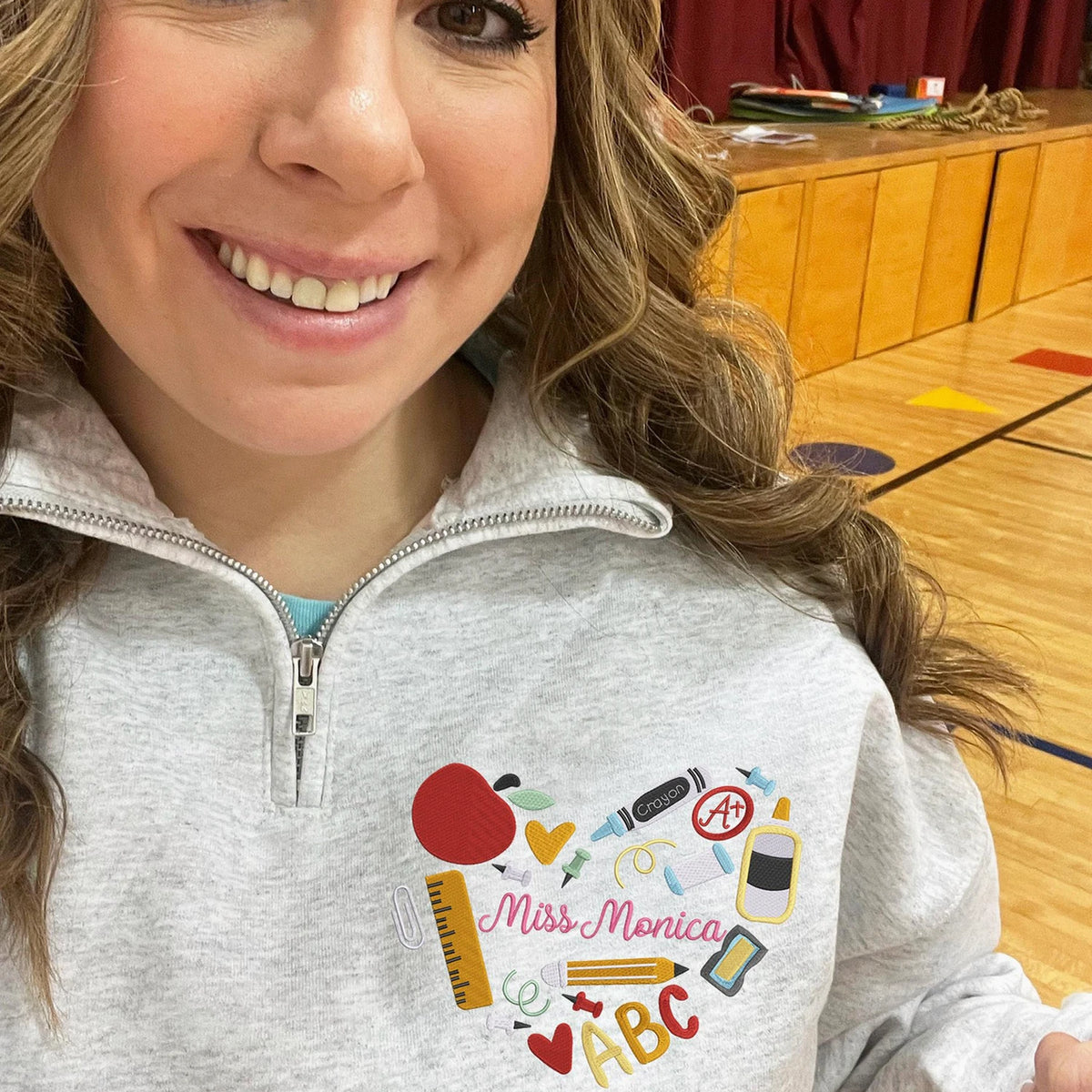 Custom Teacher Name Pullover, Retro Teacher Embroidery Quater Zip - Daycare, Coworker Appreciation Week Gift
