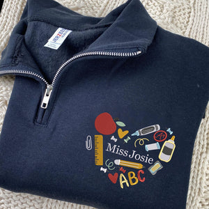 Custom Teacher Name Pullover, Retro Teacher Embroidery Quater Zip - Daycare, Coworker Appreciation Week Gift
