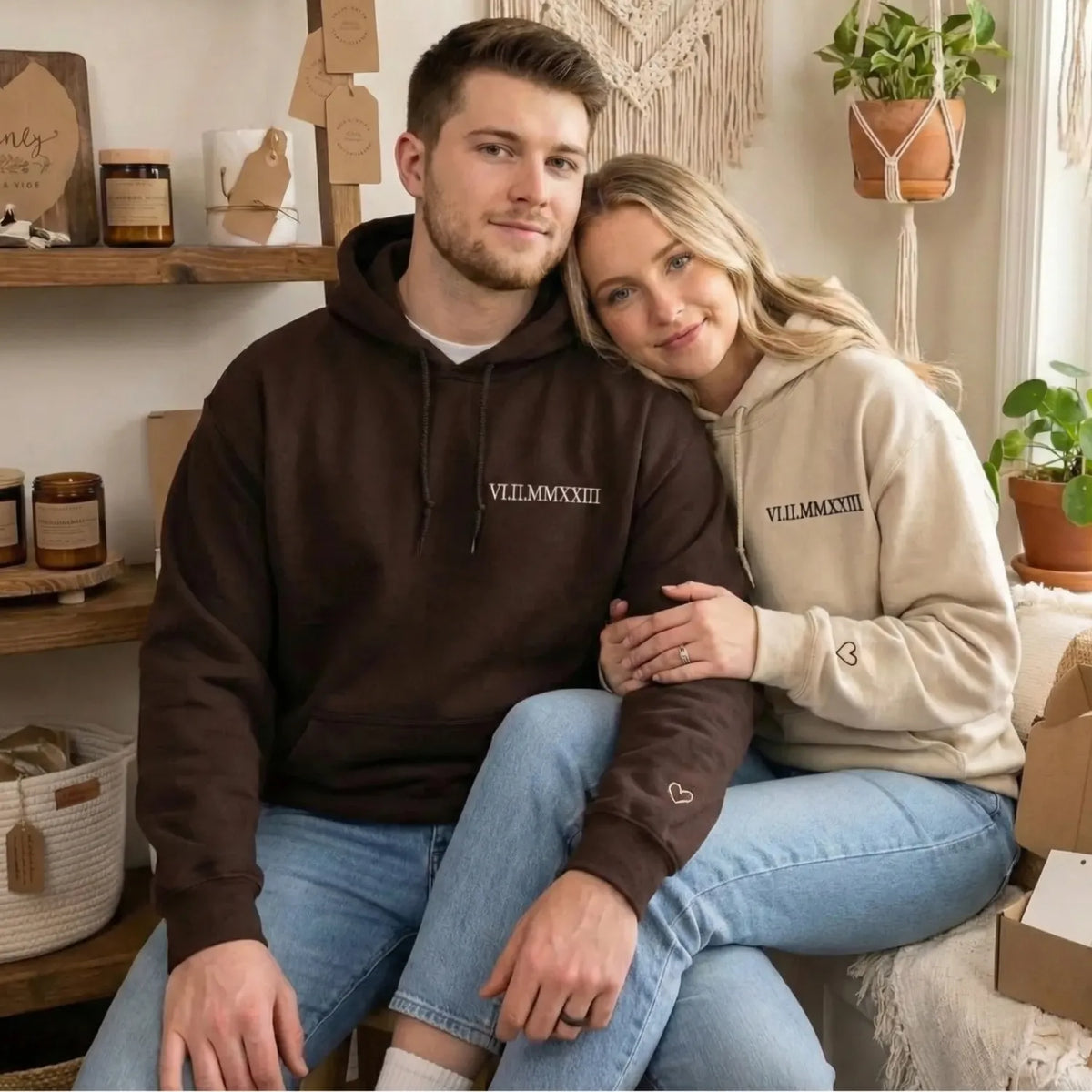 Personalized Date Hoodie Anniversary Year Embroidered Matching Wedding Anniversary Gifts