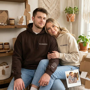 Custom Anniversary Gift for Couple with Embroidered Roman Numeral and Portrait Photo on Sweatshirt or Hoodie