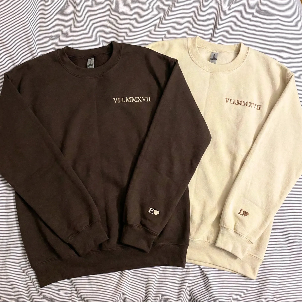 Custom Embroidered Initial Heart Sweatshirt or Hoodie, Personalized Couple Gift, Wedding & Valentine’s Day Gift