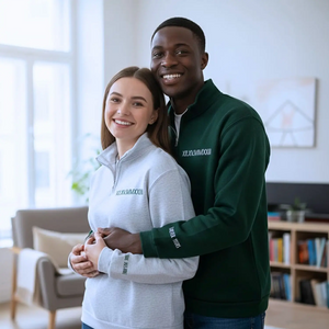 Custom Embroidered Roman Numerals Quarter Zip Sweatshirt with Initials on Sleeve, Personalized Wedding Gift